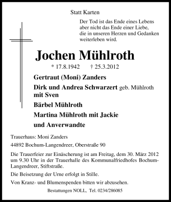 Traueranzeige von Jochen Mühlroth von Tageszeitung
