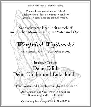 Traueranzeige von Winfried Wydorski von Tageszeitung