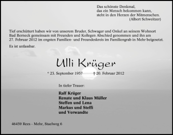 Traueranzeige von Ulli Krüger von Tageszeitung
