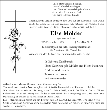 Traueranzeige von Else Mölder von Tageszeitung