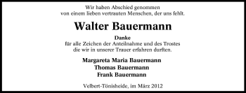 Traueranzeige von Walter Bauermann von Tageszeitung