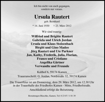 Traueranzeige von Ursula Rautert von Tageszeitung
