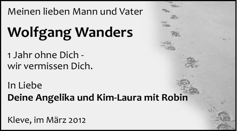  Traueranzeige für Wolfgang Wanders vom 05.03.2012 aus Tageszeitung
