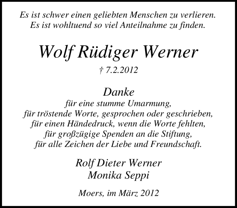 Traueranzeigen von wolf r diger werner trauer in nrw de