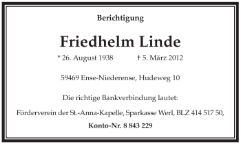 Traueranzeige von Friedhelm Linde von Tageszeitung