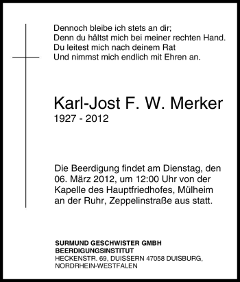 Traueranzeige von Karl-Jost F. W. Merker von Tageszeitung