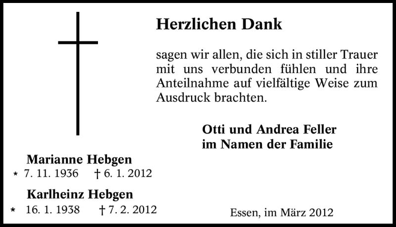  Traueranzeige für Karlheinz Hebgen vom 08.03.2012 aus Tageszeitung