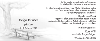 Traueranzeige von Helga Terlutter von Tageszeitung