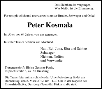 Traueranzeige von Peter Kosmala von Tageszeitung