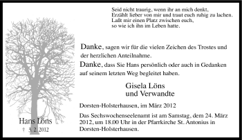 Traueranzeige von Hans Löns von Tageszeitung