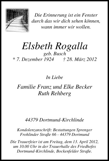 Traueranzeige von Elsbeth Rogalla von Tageszeitung