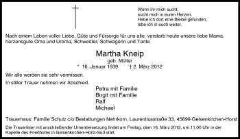 Traueranzeige von Martha Kneip von Tageszeitung