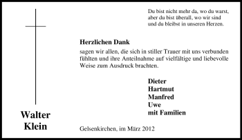 Traueranzeige von Walter Klein von Tageszeitung