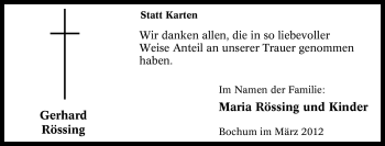 Traueranzeige von Gerhard Rössing von Tageszeitung