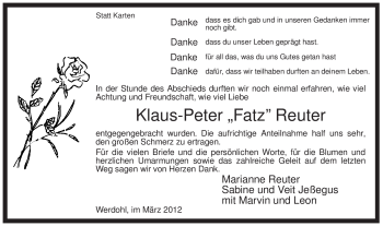 Traueranzeige von Klaus-Peter Reuter von Tageszeitung
