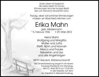 Traueranzeige von Erika Mahn von Tageszeitung