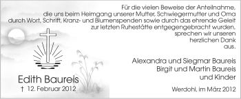 Traueranzeige von Edith Baureis von Tageszeitung
