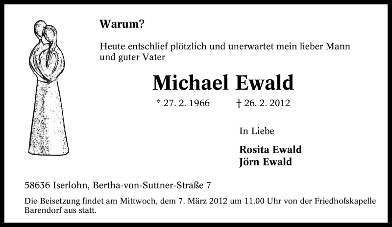  Traueranzeige für Michael Ewald vom 03.03.2012 aus Tageszeitung