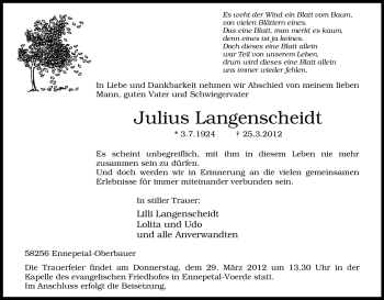 Traueranzeige von Julius Langenscheidt von Tageszeitung