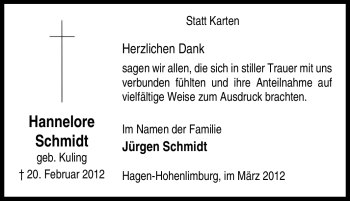 Traueranzeige von Hannelore Schmidt von Tageszeitung