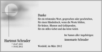 Traueranzeige von Hartmut Schrader von Tageszeitung