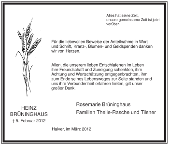 Traueranzeige von Heinz Brüninghaus von Tageszeitung