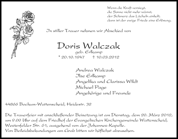 Traueranzeige von Doris Walczak von Tageszeitung
