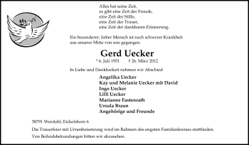 Traueranzeige von Gerd Uecker von Tageszeitung