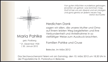 Traueranzeige von Maria Phalke von Tageszeitung