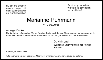 Traueranzeige von Marianne Ruhrmann von Tageszeitung