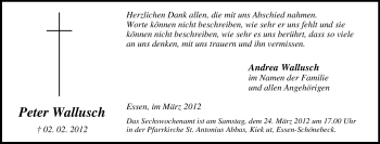 Traueranzeige von Peter Wallusch von Tageszeitung