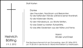 Traueranzeige von Heinrich Bölting von Tageszeitung