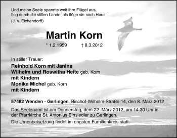 Traueranzeige von Martin Korn von Tageszeitung