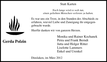 Traueranzeige von Gerda Polzin von Tageszeitung