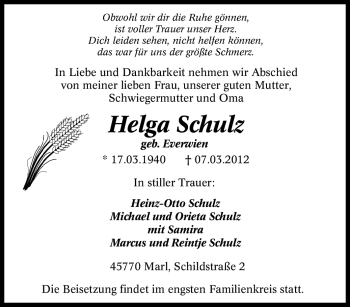 Traueranzeige von Helga Schulz von Tageszeitung