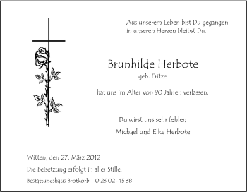 Traueranzeige von Brunhilde Herbote von Tageszeitung