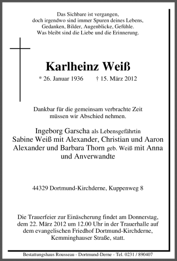 Traueranzeige von Karlheinz Weiß von Tageszeitung