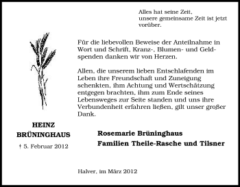 Traueranzeige von Heinz Brüninghaus von Tageszeitung