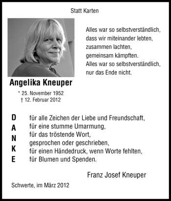Traueranzeige von Angelika Kneuper von Tageszeitung