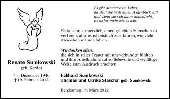 Traueranzeige von Renate Sumkowski von Tageszeitung
