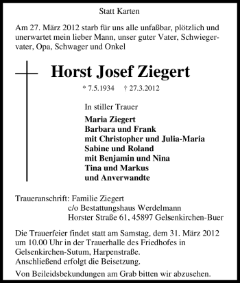 Traueranzeige von Horst Josef Ziegert von Tageszeitung