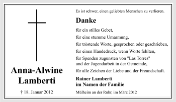 Traueranzeige von Anna-Alwine Lamberti von Tageszeitung