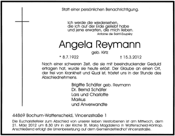 Traueranzeige von Angela Reymann von Tageszeitung