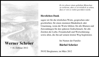 Traueranzeige von Werner Schröer von Tageszeitung