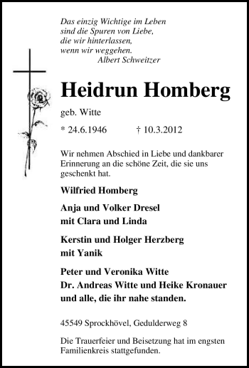 Traueranzeige von Heidrun Homberg von Tageszeitung