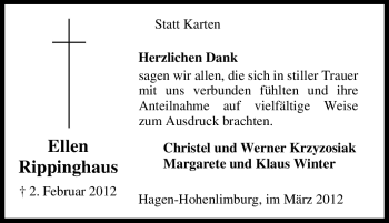 Traueranzeige von Ellen Rippinghaus von Tageszeitung