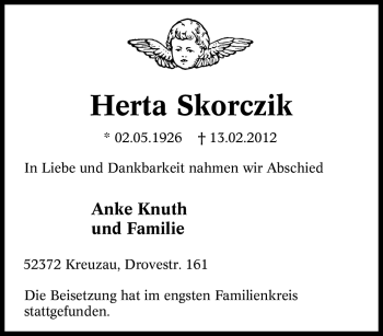 Traueranzeige von Herta Skorczik von Tageszeitung