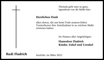 Traueranzeige von Rudi Fladrich von Tageszeitung