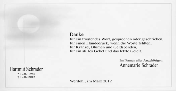 Traueranzeige von Hartmut Schrader von Tageszeitung