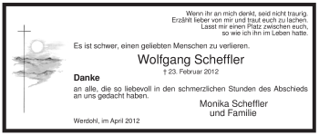 Traueranzeige von Wolfgang Scheffler von Tageszeitung